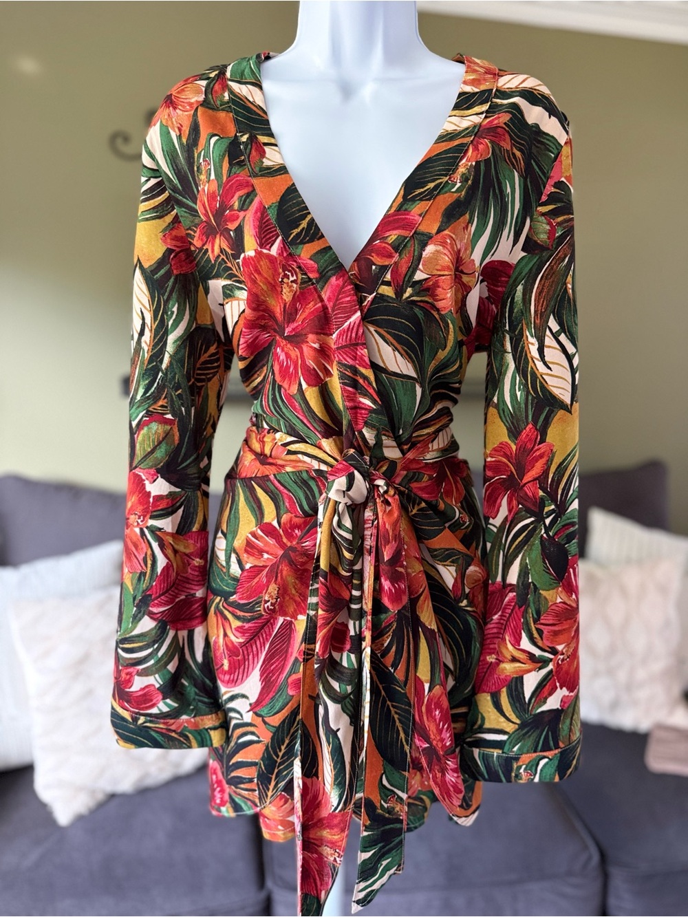 Vici Tropical Floral Mini Dress in Red, Green & Yellow NWOT